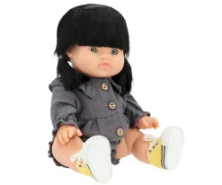 Muñeca Gordis Kaya con Pelele Léonore Gris Souris y Komvers Limón