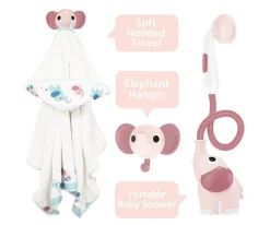 Set Baño Ducha Elefante y Capa Rosa