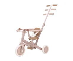Triciclo con Barra 4 en 1 Rosa Flores